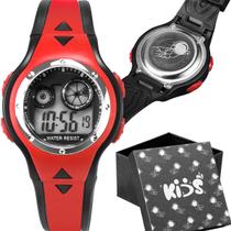 relógio digital vermelho crianca infantil silicone + caixa adolescente menino presente preto alarme original esportivo