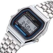 Relógio Digital Vintage Masculino Unissex Retro Aço Led Calendario Alarme Feminino