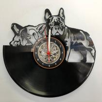 Relógio Disco de Vinil, Buldogue Frances, Cachorro, Pet, Dog - Avelar Criações