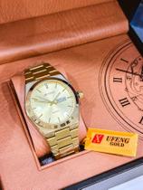 Relógio Dourado Banho 18k Masculino Á Prova Dágua Social Gold
