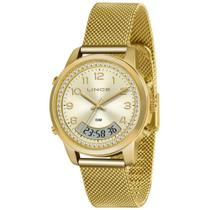 Relogio Dourado Digital Feminino Lince Lag4714l C2kx