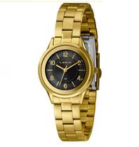 Relógio dourado feminino analógico lince com mostrador preto - lrgh169l30-p2kx