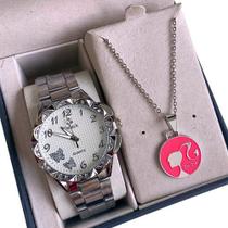 Relógio Dourado Feminino Delicado Estiloso + Colar Pingente