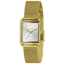 Relógio Dourado Feminino Lince Quadrado Mesh Original + nf