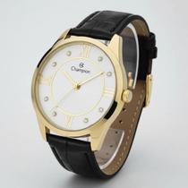 Relogio dourado feminino pulseira de couro 36mm Champion CN28268B