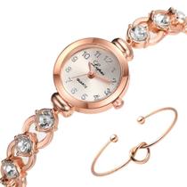 Relógio Dourado Feminino Quartz Pulseira Pedras E Bracelete - PENDULARI