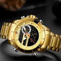 Relógio Dourado Masculino Naviforce NF9163 Digital/Analógico + Caixa Estojo em acrílico