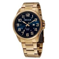 Relógio Dourado Masculino Seculus 44042GPSVDA2 - Mosatrador Azul