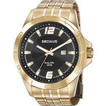 Relógio dourado masculino Seculus Long Life 28962GPSVDA1