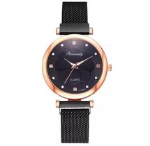 Relógio Dourado Preto Conjunto 5 Peças Pulseira Imã Gatinho