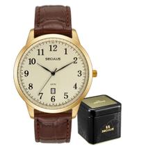 Relógio Dourado Seculus Masculino Pulseira em Couro Original Relógio Dourado Seculus Masculino Pulseira em Couro Original