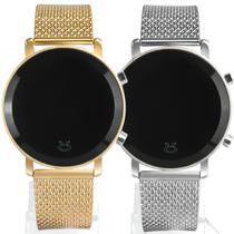 Relogio dourado silicone led + relogio digital feminino aço