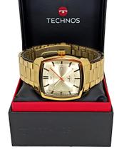 Relógio Dourado Technos Golf 2115TUY/1D Quadrado Pulseira De Aço Inox
