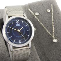 Relogio dumont feminino prateado com azul Relogio dumont feminino prateado com azul