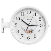 Relógio Dupla Face De Parede Estação Branco Floreal