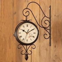 Relogio Dupla Face Parede Vintage Estação Ferroviária Marrom