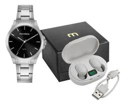 Relógio E Fone De Ouvido Mondaine Masculino Casual Prata Prateado Prateado Preto Relógio E Fone De Ouvido Mondaine Masculino Casual Prata Prateado Prateado Preto