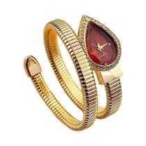 Relógio Elegante Feminino com Design de Gota d'Água e Pulseira em Forma de Cobra