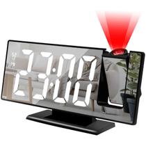 Relógio Espelhado Despertador Projetor Temperatura Hora Data Linha Premium