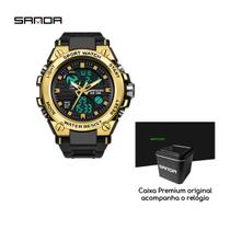 Relógio Esportivo de Pulso Sanda 739 estilo analógico e digital dual time anti shock acompanha caixa original em metal