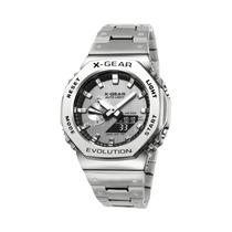 Relógio Esportivo Digital Unissex Com Display Duplo LED X-GEAR Com Pulseira De Aço E Função Completa