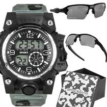 Relógio Esportivo Masculino Digital Militar Camuflado Prova D'água + Óculos sol Preto Garantia
