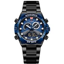 Relógio esportivo masculino em aço inoxidável à prova d'água com display duplo