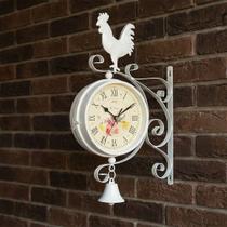 Relógio Estação Dupla Face Decoração Galo Branco Romano Retrô