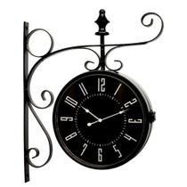 Relógio Estação Dupla Face Retrô Preto Em Metal
