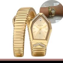 Relógio Euro Dourado Serpentes Eu2035zam/5d Cobra Bracelete Dourado Serpente Pedras Relógio Euro Dourado Serpentes Eu2035zam/5d Cobra Bracelete Dourado Serpente Pedras