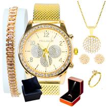 Relógio Feminino A Prova D'água + Pulseira + Colar + Brincos