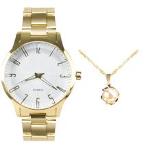 relogio feminino aço banhado + colar ponto luz prova dagua original qualidade premium social presente resistente casual
