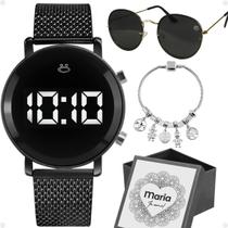 relogio feminino aço digital + pulseira + oculos sol + caixa casual ajustavel moda inoxidável silicone qualidade premium
