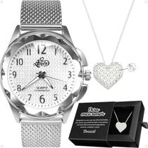 Relogio Feminino Aço Inox + Caixa + Colar Amor Coração Relogio Feminino Aço Inox + Caixa + Colar Amor Coração