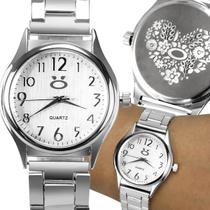 relogio feminino aço inox coração qualidade premium prata presente social moda casual original Presente