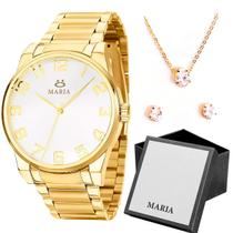 relogio feminino aço inox dourado + colar + caixa + brincos strass casual moda social presente qualidade premium banhado relogio feminino aço inox dourado + colar + caixa + brincos strass casual moda social presente qualidade premium banhado