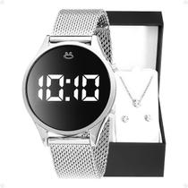 relogio feminino aço inox led brincos + colar + caixa academia ajustavel Casual pulseira ajustavel moda silicone led