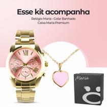 relogio feminino aço inox prova dagua + colar social aço inoxidavel qualidade premium presente casual dourado