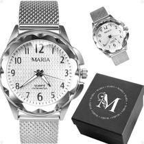 Relogio Feminino Aco Inox Silicone Prata Prova Dagua resistente inoxidavel original ajustavel strass moda social