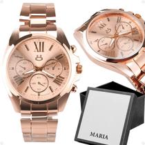 relogio feminino aço inoxidavel banhado rose + caixa qualidade premium edição limitada casual presente social moda