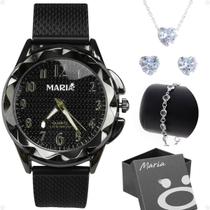 relogio feminino aço prova dagua preto zirconia original coração ajustavel strass moda qualidade premium social silicone