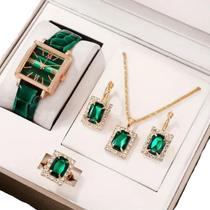 Relógio Feminino Alto Luxo Verde Minimalista + Kit Acessórios