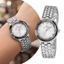 Relógio Feminino Analógico de Pulso Prata com Caixa e Pulseira de Aço Inoxidável à Prova D Água Luxo Fashion Casual Social Champion Relógio Feminino Analógico de Pulso Prata com Caixa e Pulseira de Aço Inoxidável à Prova D Água Luxo Fashion Casual Social Champion