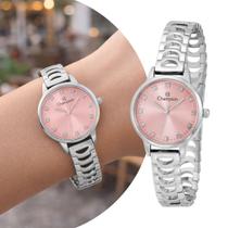 Relógio Feminino Analógico de Pulso Prata e Rosa com Caixa e Pulseira de Aço Inoxidável à Prova D Água Pequeno Luxo Fashion Casual Social Champion Relógio Feminino Analógico de Pulso Prata e Rosa com Caixa e Pulseira de Aço Inoxidável à Prova D Água Pequeno Luxo Fashion Casual Social Champion