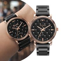 Relógio Feminino Analógico de Pulso Preto e Rose Movimento Quartzo com Caixa e Pulseira de Aço Inoxidável Luxo Elegante Fashion Technos