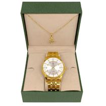 Relógio Feminino Analógico Tuguir 2138 Resistente à água 5 ATM Caixa em Metal Dourado Pulseira de Aço Visor Cristal Mineral Redondo Dobrável com