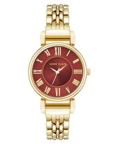 Relógio feminino Anne Klein com pulseira dourada e mostrador vermelho 30M Relógio feminino Anne Klein com pulseira dourada e mostrador vermelho 30M