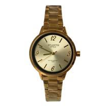 Relógio Feminino Atlantis Style Dourado Resistente À Água 50m Aço Inoxidável Com Vidro Mineral