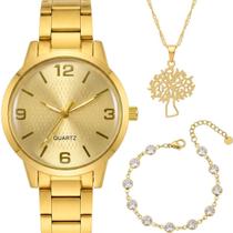relogio feminino banhado aço inox + pingente pulseira colar dourado analogico folheado social strass 18k ouro analógico relogio feminino banhado aço inox + pingente pulseira colar dourado analogico folheado social strass 18k ouro analógico