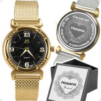 Relogio Feminino Banhado Dourado Inox Silicone Aço Fundo